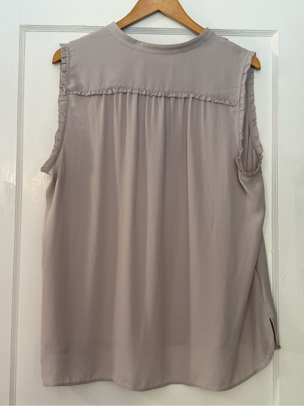 LOFT Sleeveless Ruffle-Trim Blouse in Soft Taupe/Greige - Picture 7 of 8